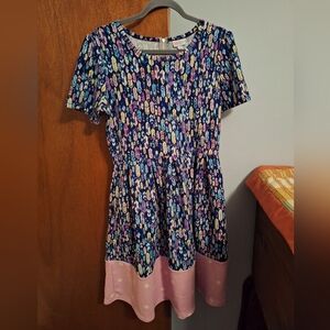 LulaRoe Women's Multicolor Feather Printed SS Dress Pink/Wht Polka Dots Size XL